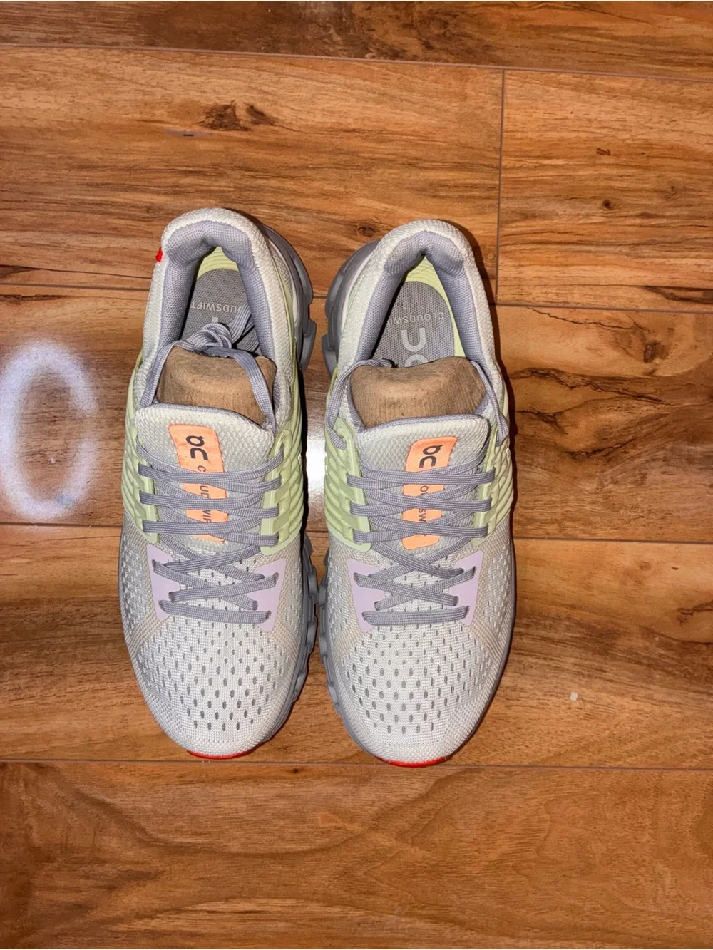 On Running Women's Light Gray, Pale Yellow & Coral Cloud Athletic Shoes